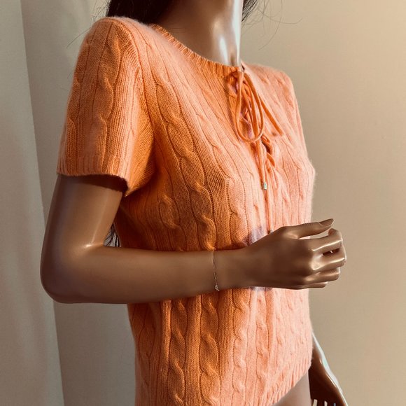 NWOT RALPH LAUREN Black Label Cashmere Cable Orange Knit Sweater sz L (M?) - Picture 3 of 9